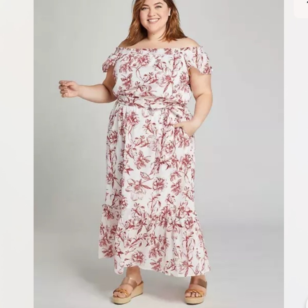 Lane Bryant Off-the-Shoulder Red Poplin Maxi Dress